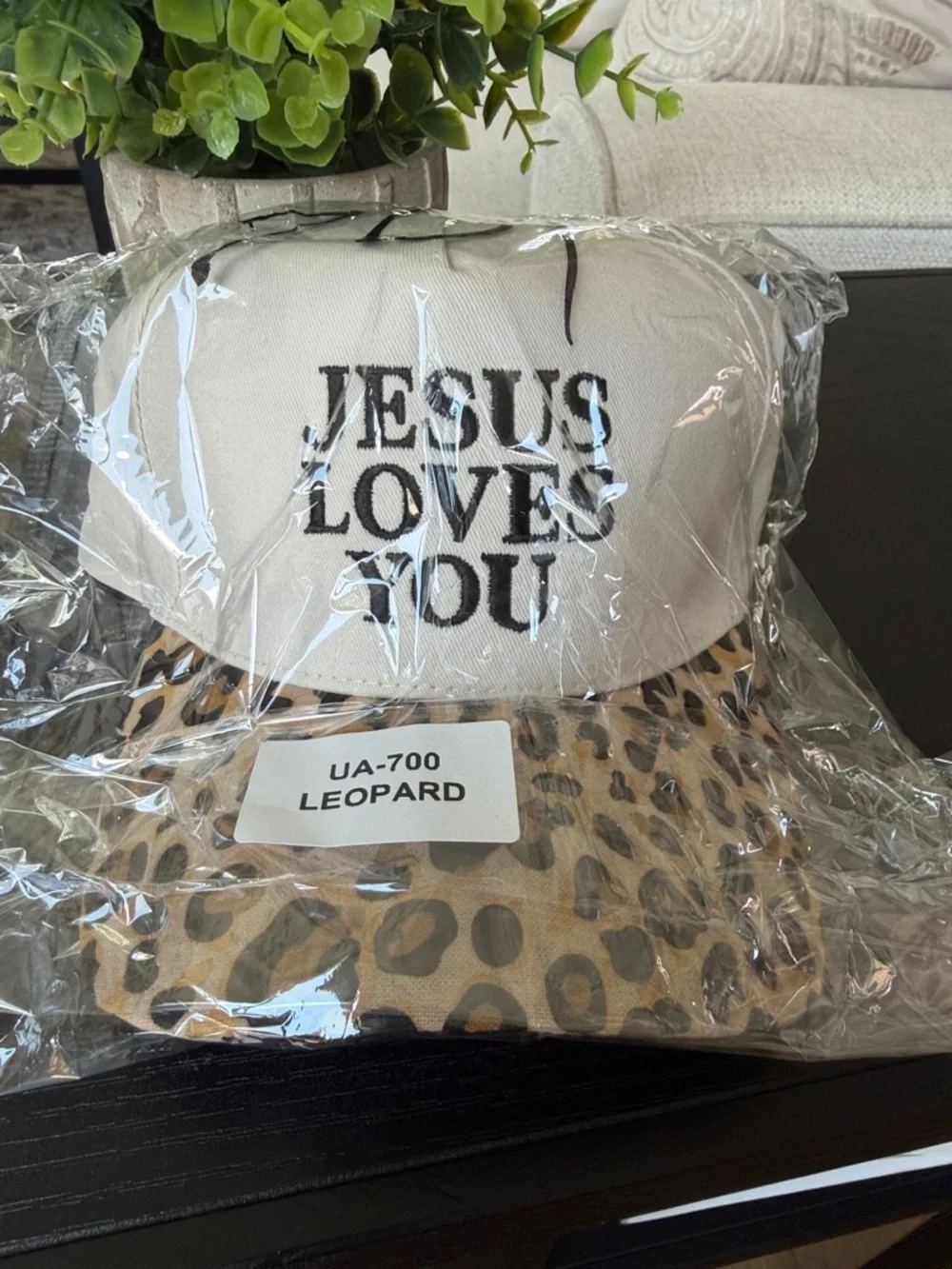 Faith Trucker Hat “Jesus Loves You” Leopard Brim Adjustable Cap Christian Hat